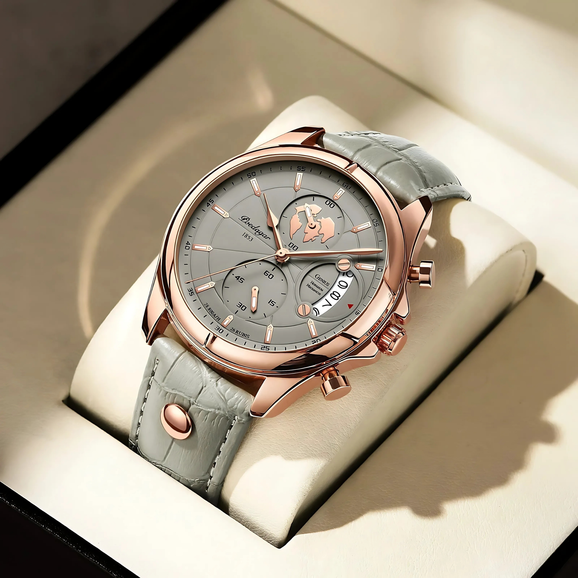POEDAGAR ARMY Series Grey Dial Leather Strap Men's Watch